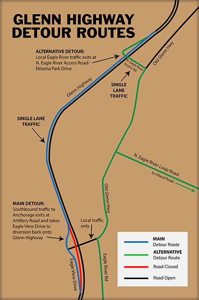 click to view larger image of Glenn Highway Detour Map Click for larger image of Glenn Highway Detour Map